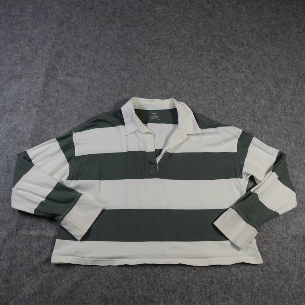 Aerie Top Womens Large Rugby Polo Heritage Stripe Cropped Long Sleeve Preppy